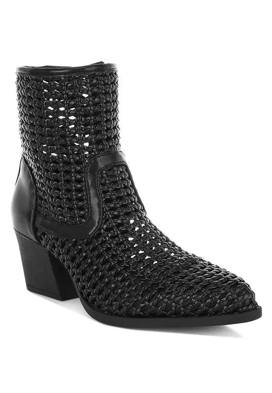 Artisole Woven Pleather Block Heel Boots for Stylish Comfort - Love Salve